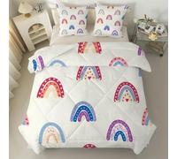 Single Duvet Cute Rainbow Coverless Duvet Reversible All Seasons Quilt Single Size 7.5tog, Hearts Comforter Machine Washable for Single Bed Summer Winter, Lightweight, 2 Pillowcases &H17