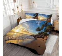 Single Duvet - Golden Beach Coverless Duvet - All Seasons Tropical Islands Duvet- Quilt with Pillowcases - Lightweight Washable Comforter 135x200cm Orange