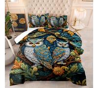 Single Duvet Leaf Owl 3D Printed All-Season Down Alternative Quilted Duvet,90G Microfibre Coverless Duvets 200Gsm Microfiber Filling,Includes 1 Comforter, 2 Pillow Shams