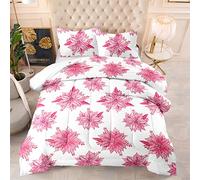 Single Duvet Pink Leaf Flower Double Quilt Soft Touch Polyester Lightweight and Machine Washable Single Quilt Stitched Coverless Duvet and Pillow Set 172x218 cm