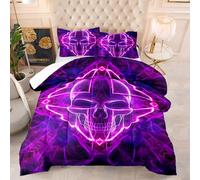 Single Duvet Pink Purple Skull Double Quilt Soft Touch Polyester Lightweight and Machine Washable Single Quilt Stitched Coverless Duvet and Pillow Set 172x218 cm