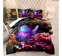 Single Duvet Red Flower Butterfly Double Quilt Soft Touch Polyester Lightweight and Machine Washable Single Quilt Stitched Coverless Duvet and Pillow Set 172x218 cm