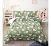 Single Duvet Retro Green Floral Double Quilt Soft Touch Polyester Lightweight and Machine Washable Single Quilt Stitched Coverless Duvet and Pillow Set 172x218 cm