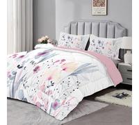 Single Duvet - Reversible Coverless Duvet 2 Piece - Summer Duvet with Abstract Flowers Pattern - Lightweight Hypoallergenic and Machine Washable Comforter - Single 135x200cm - Pink