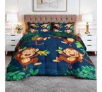 Single Duvet, Reversible Soft Coverless Monkey Swing Jungle Duvet, Anti Allergy Bed Quilt 7.5 Tog for All Seasons - 1 Machine Washable Comforter Bedding with 2 Pillowcases