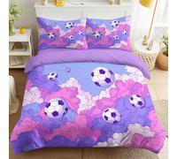 Single Duvet Set Dreamy, Purple, Cartoon Brushed Microfiber with Pillowcases and 30cm Deep Fitted Bed Sheet for Boys & Girls Soft Breathable Football, Clouds, Sport