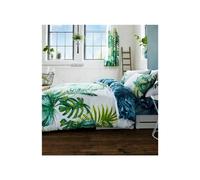 (Single) Duvet sets green tropical palm leaf print bedding quilt cover & pillow cases
