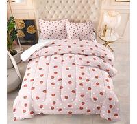 Single Duvet Strawberry Pink Double Quilt Soft Touch Polyester Lightweight and Machine Washable Single Quilt Stitched Coverless Duvet and Pillow Set 172x218 cm