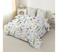 Single Duvet, Summer Garden Reversible Coverless Duvet Single, Soft Warm All Seasons Comforter Machine Washable Microfiber Quilt with 2 Pillowcases, 135x200 cm, White