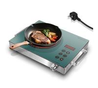 Single Electric Hob Portable Ceramic Hob 220v Plug In, Knob & Touch Control, Countertop, Timer & Safety Lock, 2000W Kitchen Cooking Stove Green