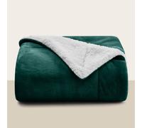 (Single, Emerald) Sherpa Blanket Thick Soft Reversible Winter Warm Throw - 480 GSM Mink Fleece Sofa Bed Travel Blanket