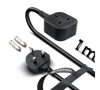Single Extension Lead 1m, 1 Gang Plug Socket Surge Protected, 13amp 250V 3kw UK 3 Pin Fused Mains Single Socket Extension Lead for Tumble Dryer, Rubber, Tough and Fireproof, Black