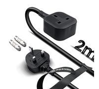 Single Extension Lead 2m, 1 Gang Plug Socket, 13A 250V 3kw UK 3 Pin Fused Mains Single Socket Extension Lead, Rubber, Tough and Fireproof, Black