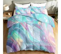 Single Extra Large Coverless Duvet 4.5 Tog 155 x 220 cm, Modern Fashion Abstract Wave Pearlescent Soft Lightweight Summer Comforter for Teen Boy Girl, Reversible Quilt for Kids Gift, Multicoloured
