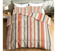 Single Extra Large Coverless Duvet Set 4.5 Tog 155 x 220 cm, Classic Geometric Vintage Stripe Soft Lightweight Summer Comforter for Teen Boy Girl, Reversible Quilt Blanket for Kids Gift, Multicoloured