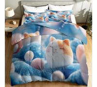Single Extra Large Summer Coverless Duvet Set 4.5 Tog 155 x 220 cm, 3D Fun Modern Animal Cat Reversible Comforter, Machine Washable, Soft Bedding with 2 Shams for Boys' and Girls' Room, Multicoloured
