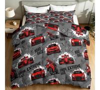 Single Extra Large Summer Coverless Duvet Set 4.5 Tog Down Alternative Comforter with 2 Shams, Modern Edgy Extreme sports Racing car Bedding Quilt for All Season, Machine Washable, 155 x 220 cm, Grey