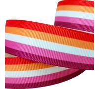 Single Face LGBTQ Stripes New Lesbian Pride Flag Printed 7/8 Inch White Grosgrain Ribbon Gay Pride Cheer 10 Yards