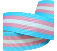 Single Face LGBTQ Stripes Transgender Pride Flag Printed 7/8 Inch White Grosgrain Ribbon Gay Pride Cheer 10 Yards