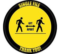 Single File 6 Ft Apart With Icon Black Border Circular Sign, 12 X 12 Inches Rust Free Aluminum Metal Sign, Weather Resistant Durable In Easy To Mount