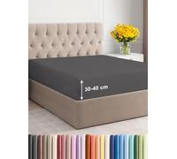Single Fitted Bed Sheet 90x190x40cm - Extra Deep Fitted Sheet for Mattresses up to 40 cm (16") - Soft Brushed Microfiber - Wrinkle, Shrinkage & Fade Resistant - OEKO-TEX - Dark Grey - Bottom Sheet