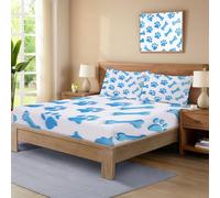 Single Fitted Sheet 30 cm Deep Pocket, Soft Cartoon Simple Brushed Microfiber Bottom Sheet, Dog Paw Print Bone Fitted Bed Sheets Hypoallergenic Breathable Sheets Blue