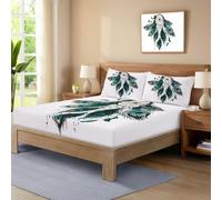 Single Fitted Sheet 30 cm Deep Pocket, Soft Vintage Abstract Brushed Microfiber Bottom Sheet, Peacock Feathers Catcher Fitted Bed Sheets Hypoallergenic Breathable Sheets Green