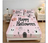 Single Fitted Sheet 30cm Deep Fit - Soft Microfibre Ghost Pumpkin Elements Light Pink Fitted Bed Sheets with 2 Envelope Pillowcases,90×190 cm (Fits Mattress Up to 30cm Deep)