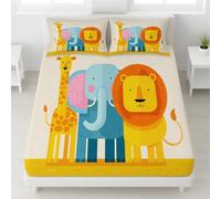 Single Fitted Sheet 90 x 190 CM - Bed Sheets Luxury Resistant Bedding Sheets 2 Piece, Childrens, Lively, Bright, Giraffes, Elephants, Lions, Cartoon Animals, Suitable for Adults