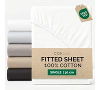 Single Fitted Sheet 90x190 cm - 100% Cotton Sateen 400 Thread Count - Deep Fitted Sheet for Mattresses up to 30 cm (12")- Soft, Breathable & Wrinkle Free - Hotel Quality - OEKO-TEX - White