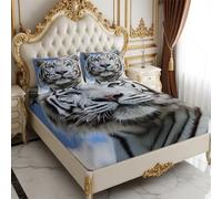 Single Fitted Sheet animal tiger 90 x 190 cm 25cm Deep Pocket Brushed Microfiber Soft Breathable Easy Care Blue Sky Bed Sheet