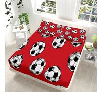 Single Fitted Sheet Cartoon Style Football Red Fitted Sheets Deep Fit 12inch Warm Sheets, Soft Brushed Microfibre Fitted Sheets, Christmas Bedsheet Sets with 2 Pillowcases
