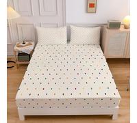 Single Fitted Sheet Elegant Polka Dot Beige Bed Sheets Extra Deep 12inch, Rainbow Polka Dots Soft Brushed Microfiber Fitted Sheets Set for Children and Adults with 2x Pillowcases