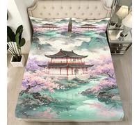 Single Fitted Sheet Japanese Cherry Blossoms, 3D Fitted Bed Sheet Japanese Deep Pocket 12 inch (30 cm) - Soft Microfibre Fitted Sheets - Shrinkage and Fade Resistant Bedding - Bottom Sheet U331