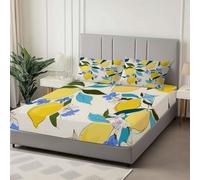 Single Fitted Sheet, Plant Lemon Flowers Soft Breathable Fitted Bed Sheets - Anti-Wrinkle Easy Care, Non Iron Polycotton Elasticated Corner Bedding, Beige