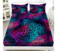 Single Fitted Sheets 36x75 inch - 30cm Deep Pocket Fitted Bed Sheet - Classic Leopard Print Abstract Soft Brushed Microfibre Bedding, Blue-Purple Wrinkle & Shrink Resistant Bottomsheet