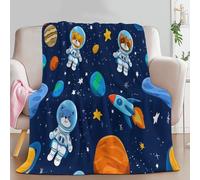 Single Flannel Fleece Blanket, Space Astronauts Rockets Ultra Soft Fleece Throw Blanket for Infant Girls and Boys Kids Toddlers, Warm and Lightweight for All Seasons, Navy Blue