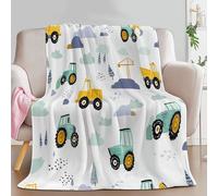 Single Flannel Fleece Blanket, Tractor Children'S Design Ultra Soft Fleece Throw Blanket for Infant Girls and Boys Kids Toddlers, Warm and Lightweight for All Seasons, Light Color