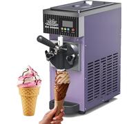 Single Flavor Ice Cream Machine, Commercial Ice Cream Maker, 4-5l/H Yield, 450W Countertop Soft Serve Machine with LCD Panel Puffing Shortage Alarm, Yogurt Maker for Restaurant Snack Bar Purple