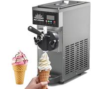 Single Flavor Ice Cream Machine, Commercial Ice Cream Maker, 4-5l/H Yield, 450W Countertop Soft Serve Machine with LCD Panel Puffing Shortage Alarm, Yogurt Maker for Restaurant Snack Bar Grey