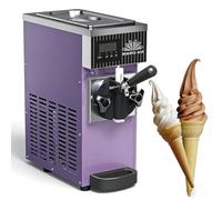 Single Flavor Soft Serve Ice Cream Machine Countertop Soft Ice Cream Maker Stainless Steel Commercial Tabletop Ice Cream Machine with LED Panel for Bars Coffee Shop Supermarket(Purple)