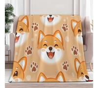 Single Fleece Blanket Orange Color, Shiba Inu Paw Prints Playful Microfiber Soft Warm Fluffy Lightweight 3D Printed Flannel Blankets Bed Sofa Throw Bedspread for Kids Adults Bedroom and Camping