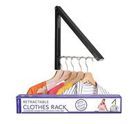 Single Foldable Clothing Rack, Wall-Mounted Retractable Clothes Hanger for Laundry Dryer Room, Hanging Drying Rod, Small Collapsible Folding Garment Racks, Dorm Accessories (Black)