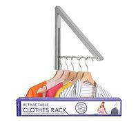 Single Foldable Clothing Rack, Wall-Mounted Retractable Clothes Hanger for Laundry Dryer Room, Hanging Drying Rod, Small Collapsible Folding Garment Racks, Dorm Accessories (Chrome)