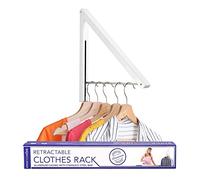 Single Foldable Clothing Rack, Wall-Mounted Retractable Clothes Hanger for Laundry Dryer Room, Hanging Drying Rod, Small Collapsible Folding Garment Racks, Dorm Accessories (White)