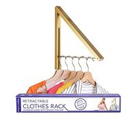 Single Foldable Clothing Rack, Wall-Mounted Retractable Clothes Hanger for Laundry Dryer Room, Hanging Drying Rod, Small Collapsible Folding Garment Racks, Dorm Accessories (Gold)