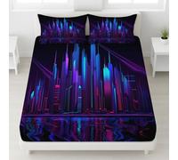 Single Futuristic Neon Fitted Sheets with All-Round Elastic Extra Deep Pocket, Soft Fitted Sheet, Punk Geometric Bedsheets (90 x 190 x 25, Skyscraper)