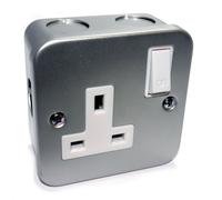 Single Gang Metal Clad Steel UK Mains Power Socket with Cable Entry Points