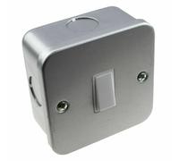 kenable Single Gang Metal Clad Steel 2 Way Light Switch | 10A | 5X 20mm Cable Entry Points | Silver Faceplate with Back Box | Industrial & Domestic Use