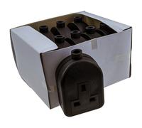 Single Gang UK 13A 250V Black Rubber Extension Socket for Mains Power [10 Pack]